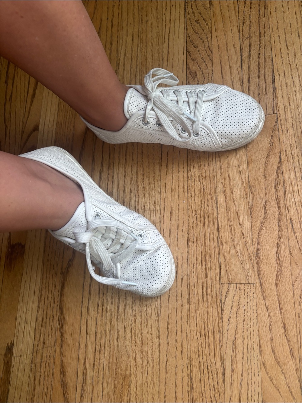 White Perforated Leather Lace-Up Sneakers 6
